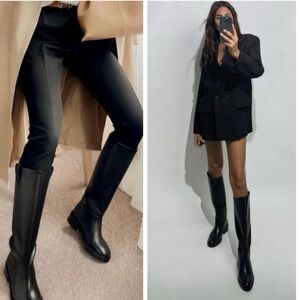 BLOGGERS FAVE Zara Tall Riding Pull-On Knee High Leather Boots SZ US 6.5 /EU 37
